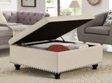Large square storage ottoman with wooden legs, Upholstered button tufted coffee table with nail W2186142955