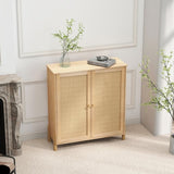 Mid-Century Modern Storage Cabinet with Woven Rattan Doors & Adjustable Shelves - Perfect for Living 09074771