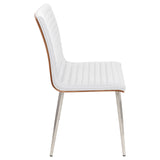 Mason Contemporary Dining/Accent Chair with Swivel in Stainless Steel, Walnut Wood, and White Faux B202P223867