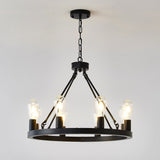 6-Light Matte Black Wagon Wheel Chandelier Farmhouse Modern Small Round Chandelier for W1592P265766