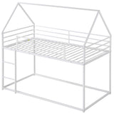 Twin over Twin House Bunk Bed with Built-in Ladder,White WF283080AAK