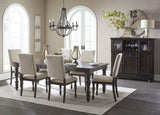 Fabric Upholstery Side Chairs 2pc Set Grayish Brown Finish Wood Frame Nailhead Trim Turned Legs B01149969