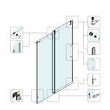 60*79"Fixed & Sliding Shower Door, Round Tube Hardware, Clear Glass Shower Door, 3/8 SGCC T3177P320604