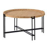 D32" x 18" Farmhouse Round Wooden Round Coffee Table with Metal Legs W2078P147520