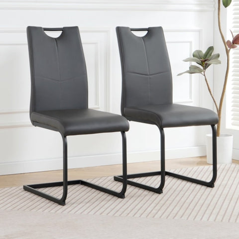 ZUN Modern Charcoal PU dining chair living room chair upholstered chair, black metal chair leg design, W210P199090