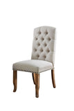 Contemporary Ivory Fabric 2pcs Side Chairs Bold Sturdy Design Rustic Oak Solidwood Tufted Back B011P200228