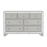Glamorous Silver Finish Dresser 1pc 7 Drawers Beveled Mirror Trim Modern Bedroom Furniture B011134404