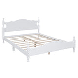 Queen Size Wood Platform Bed Frame,Retro Style Platform Bed with Wooden Slat Support,White WF310132AAK