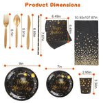 ZUN 201PCS Black Gold Birthday Party Supplies For 25 Guests Happy Birthday Disposable Dinnerware Set 83891803