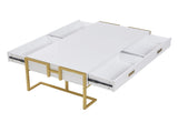 Modern White Rectangular Coffee Table with 4 Drawers and Gold Base in 47.3" N735P305626K