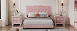 Full Size Upholstered Bed Frame with Rivet Design, Modern Velvet Platform Bed with Tufted WF317301AAH