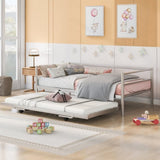 Twin Size Metal Daybed with Adjustable Trundle, Pop Up Trundle, Silver WF301146AAN