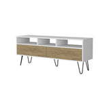Olds TV Stand with 2 Doors and Open Storage, White and Natural Oak B128P287515