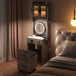 ZUN Small Vanity Desk with Mirror and LED Lights, Makeup Table with Charging Station and drawers and 31482463