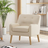 Mid-Century Modern Armchair - Tufted Fabric Accent Chair with Solid Wood Legs for Living Room, N767P257565B