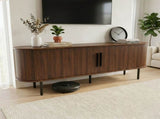 Walnut Embossed Particle Board TV Stand, Oval Tabletop 1473558cm, Modern Entertainment Center with 34294354