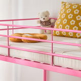 Pink Twin Size Low Loft Bed with Slanted Ladder Round Tube Metal Frame 69732381