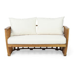 ZUN Outdoor Acacia Wood Loveseat and Coffee Table Set with Cushions, Teak, Beige 70457.00BGE