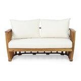 ZUN Outdoor Acacia Wood Loveseat and Coffee Table Set with Cushions, Teak, Beige 70457.00BGE