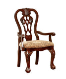 Formal Classic Set of 2pc Arm Chairs Dining Room Cherry Solid wood Damask Print Fabric Seat B011P248054