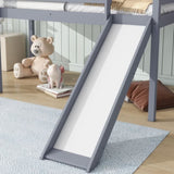 ZUN Twin Low Loft Bed with Slide, Ladder, Safety Guardrails, Rubber Wood Twin Loft Bed,Grey W504P218522