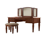 Bedroom Contemporary Vanity Set w Foldable Mirror Stool Drawers Cherry Color HS00F4071-ID-AHD