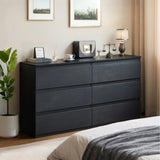 6 Drawer Black Dresser, Modern Bedroom Dresser with Spacious Countertop, Wood Storage Cabinet with W3204P318439