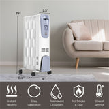 Portable Oil Heater with Thermostat - 10"x13.5"x25" Size, 4 Wheels & Cord Storage, 3 Heating Levels 73478385