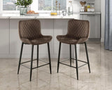 ZUN Set of 2 Counter Height Chairs Brown Velvet Upholstery Modern Casual Dining Furniture Metal Legs, B011P234280