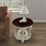 22'' Two Tone Round End Table,Solid Wood Sofa Side Table with Shelf,Living Room Corner Table Easy W1202P164016