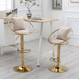 Off-White velvet bar chair, pure gold plated, unique design,360 degree rotation, adjustable W117064133