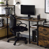 Rectangular Writing Desk with 2 Tier Shelf, Weathered Oak and Black B016P312624