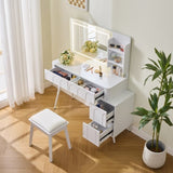 Modern Makeup Vanity Desk with LED Lights & Mirror, 4 Drawer Dressing Table Set with Stool, 3 Colors N844P257529A
