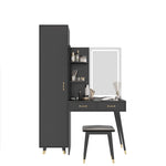 ZUN Makeup Vanity Table Slim Armoire Wardrobe Set, Dressing Table with LED Mirror Power Outlets 90566716