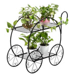 ZUN Paint With Handle Cart Shape 2 Layer Plant Stand Black 98903274