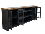 96 inch TV Stand Console for TVs up to 100 inches, No Assembly Required, Black and Whiskey Finish B108P160147