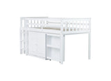 Twin Loft with Storage Cabinet, Drawer and Shelf Cabinet and Pulling-Out Desk, Rubber Wood Loft 20122803