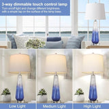 Table Lamps Set of 2 with Touch Control, 3-Way Dimmable Modern Glass Bedside Lamps with USB AC W3355P337837