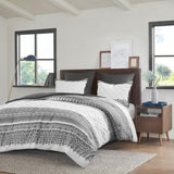 3 Piece Cotton Comforter Set with Chenille Tufting Gray Full/Queen B03596426