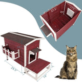 ZUN Outdoor Cat House, Large Feral Cats House with Escape Door,Wooden Outside Cat Shelter Weatherproof W142763538