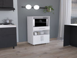 Kitchen Pantry 48" H, Two Open Storage Shelves, One for Microwave, Two Doors, Four Legs, White B097P167452