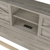 Farmhouse Platform Bed with Double Sliding Barn Door, Queen Size Rustic Wood Bed with
Charging WF317944AAG