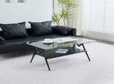 Rectangle Coffee Table with Tempered Glass top and Black MDF Shelf, Modern Table for Living Room, W241142567