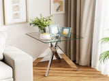 20" x 20" x 22.5" Glass Side Table, Silver Tempered Glass End Table with Intersecting Metal Base 59734573