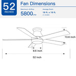 ZUN 52" Low Profile Ceiling Fan in Brushed Nickel with Silver Blades W1367121881