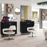 ZUN 15% E0 chipboard linen top 1 drawer 1 door with mirror Salon cabinet black 25921468