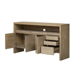 U_Style 60" 3-Door Sideboard with 3 Drawers - Modern Solid Ash Veneer MDF Sideboard, Semi-Open Shelf N711P289141O