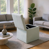 Beige Linen-Textured Storage Ottoman with Black Rubber Feet Compact Square Seat with Hidden 96142875
