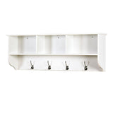 White Entryway Wall Mounted Coat Rack with 4 Dual Hooks Living Room Wooden Storage Shelf 30412851