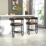 ZUN House Hold Bar Set of 2, Modern Bar Stool with Back, Black Metal Frames, Upholstered Bar W1588P194937